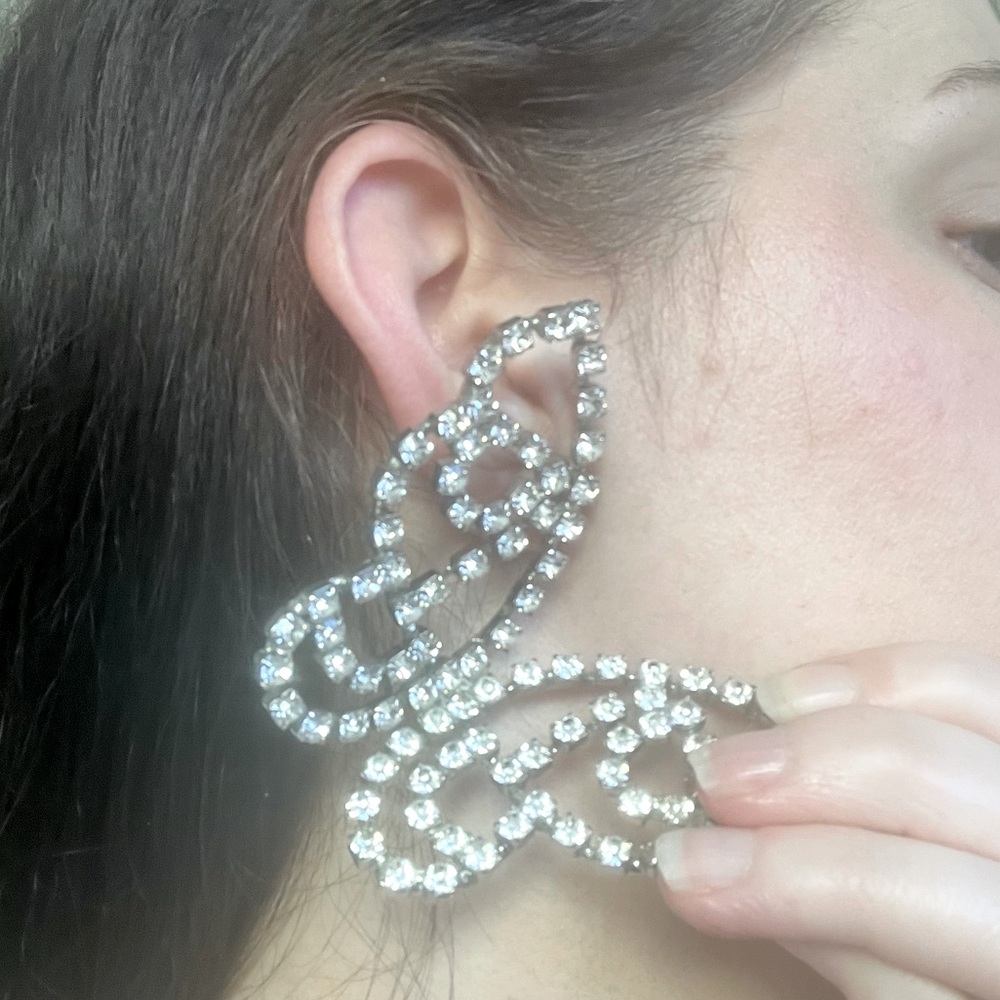 AREA Crystal Butterfly Earrings, Silver, 3”x2.75”